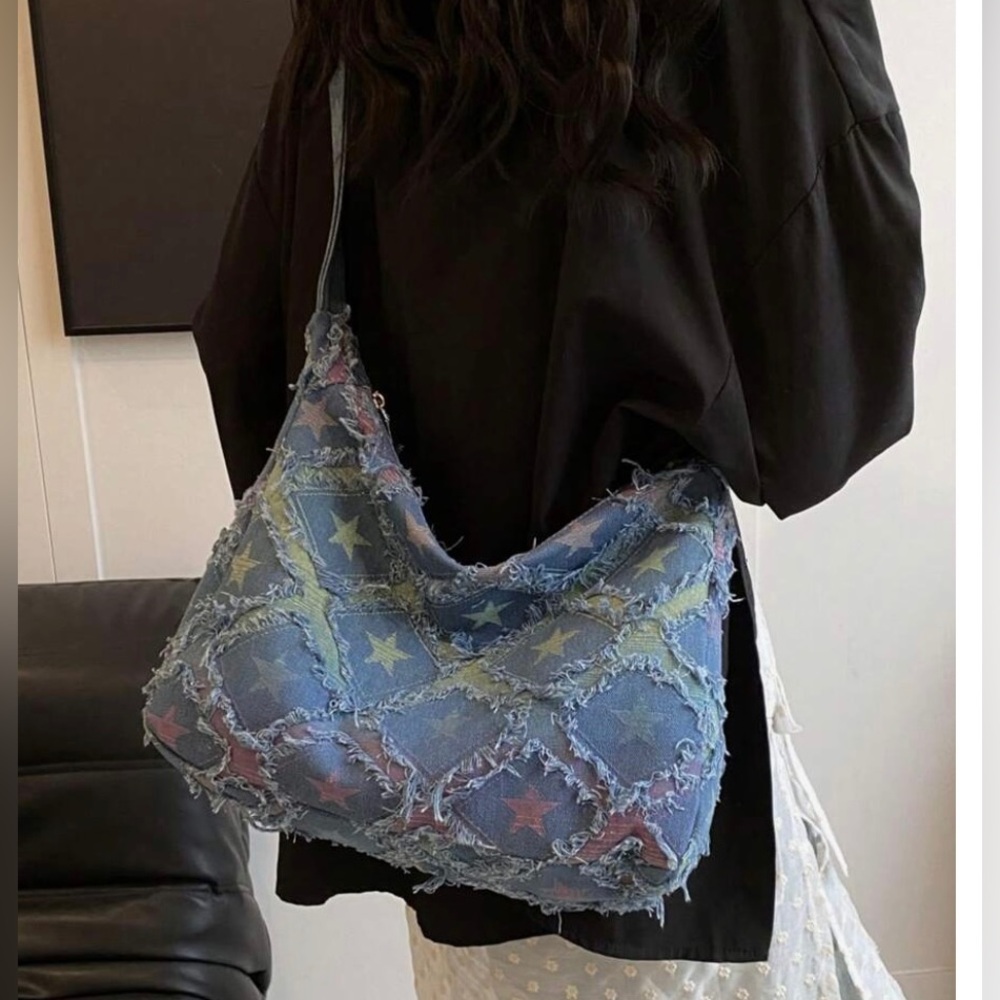 Fashionable Diamond Pattern Fringed Star Shoulder Bag For Women